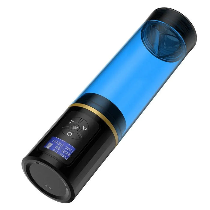 Electric hydrotherapy pump for men with digital control and transparent blue chamber