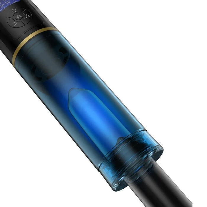 Close-up of a transparent water-based hydrotherapy pump for men with digital controls