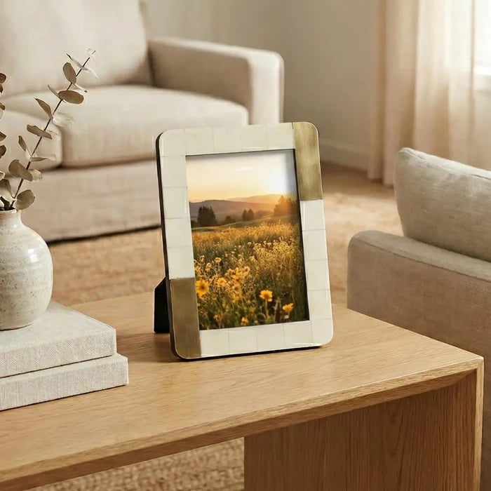 White Photo Frame with Brass 5x7
