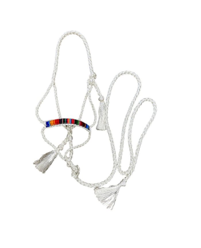 White serape Braided mule tape horse halter with flat noseband