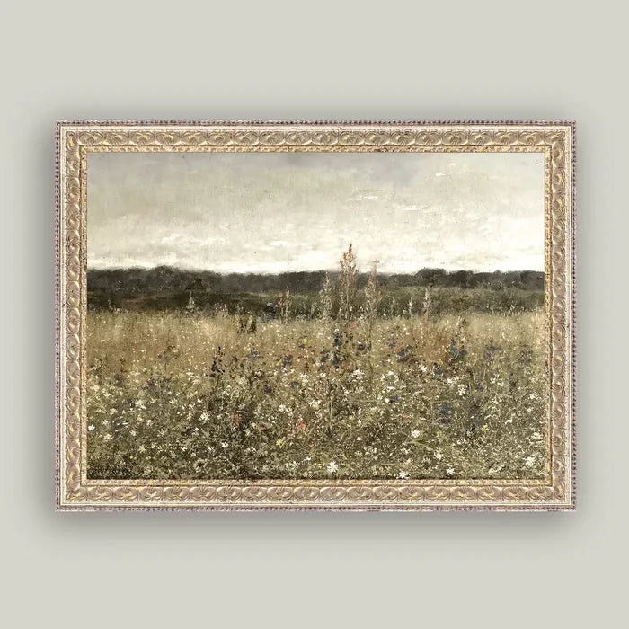 Wildflower Field Framed Antique Art 9 x 7