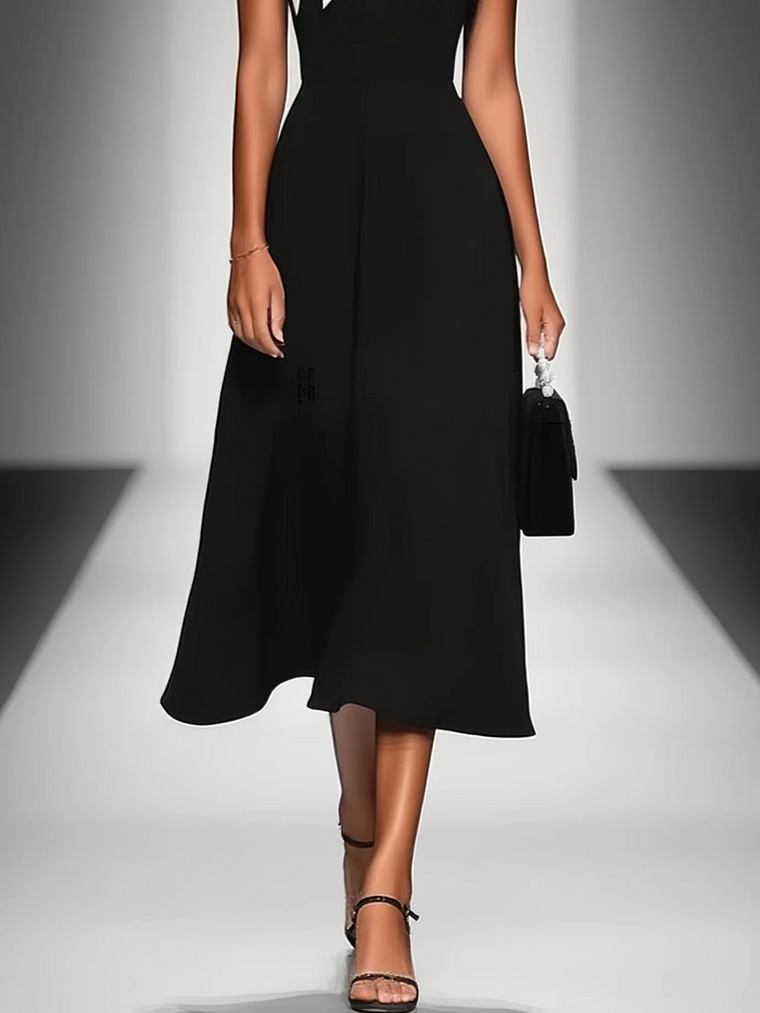Women's Colorblock Square Neck Cap Shoulder Sleeve Waist Midi Dress MDA2447F4Y