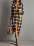 Women's Flannel Plaid Long Sleeve Shirt Midi Dress MDA2294J2Y