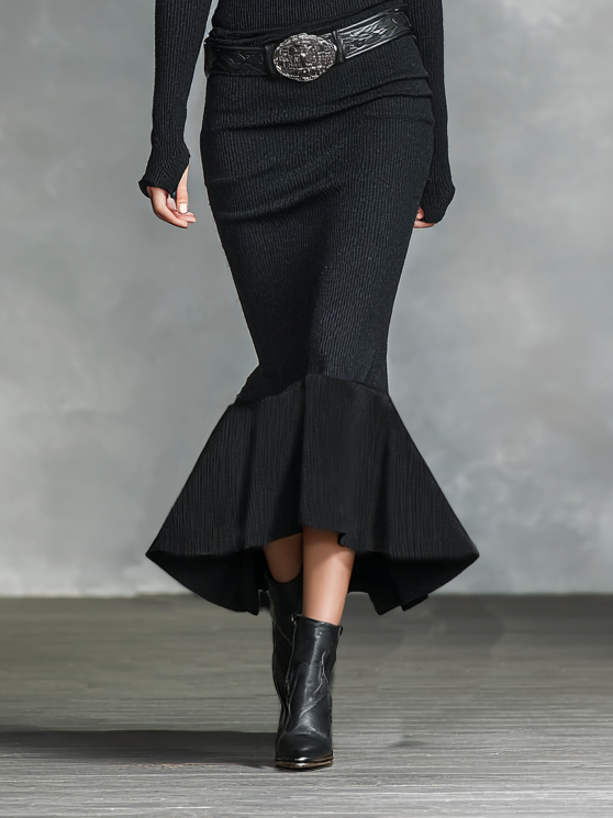 Women's Knitted V-neck Slim Long Sleeves Maxi Dress (Without Belt)MDA0717H5Y