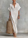 Women's Minimalist Loose-fitting Shirt Maxi Dress MDZ0678A4Y