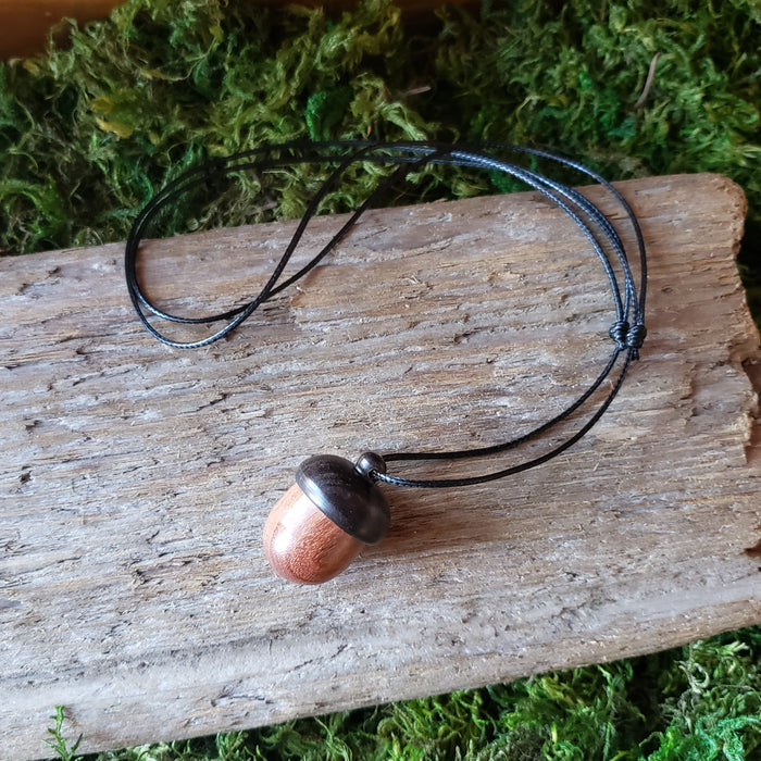 Wooden Acorn Container Necklace