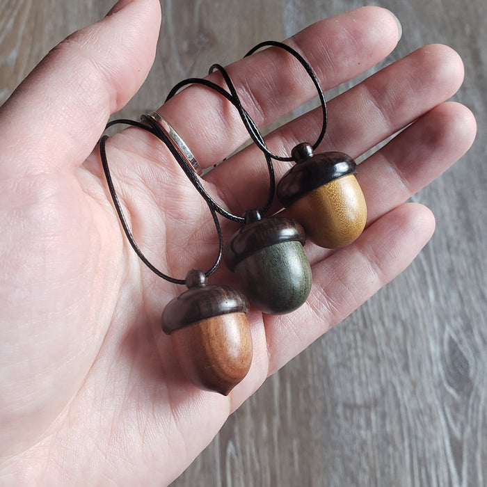 Wooden Acorn Container Necklace