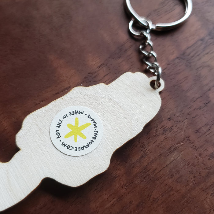Wooden Morel Mushroom Keychain