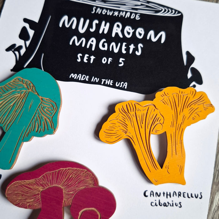 Wooden Mushroom Magnets (set of 5)