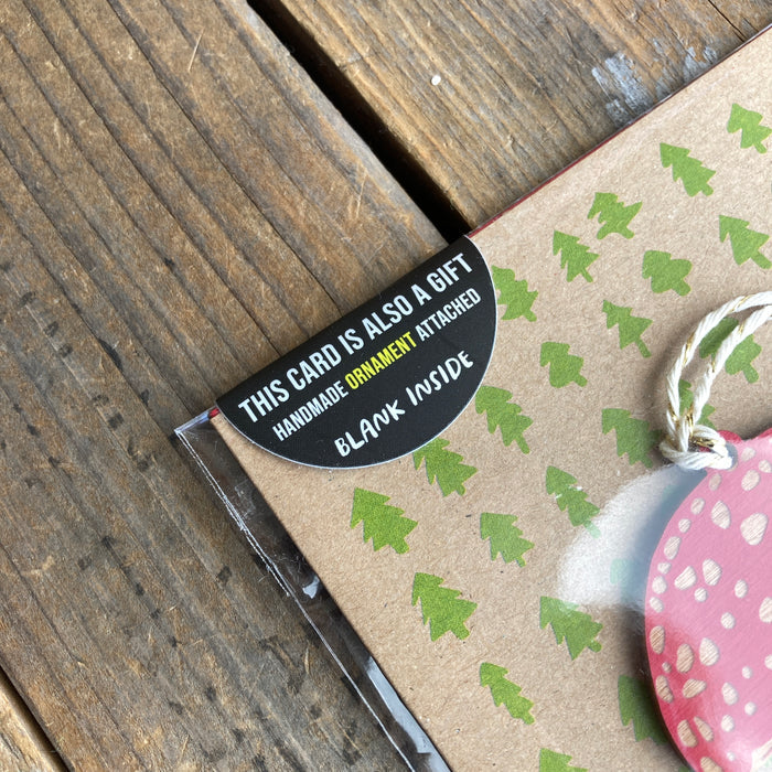 Wooden Mushroom Ornament + Greeting Card