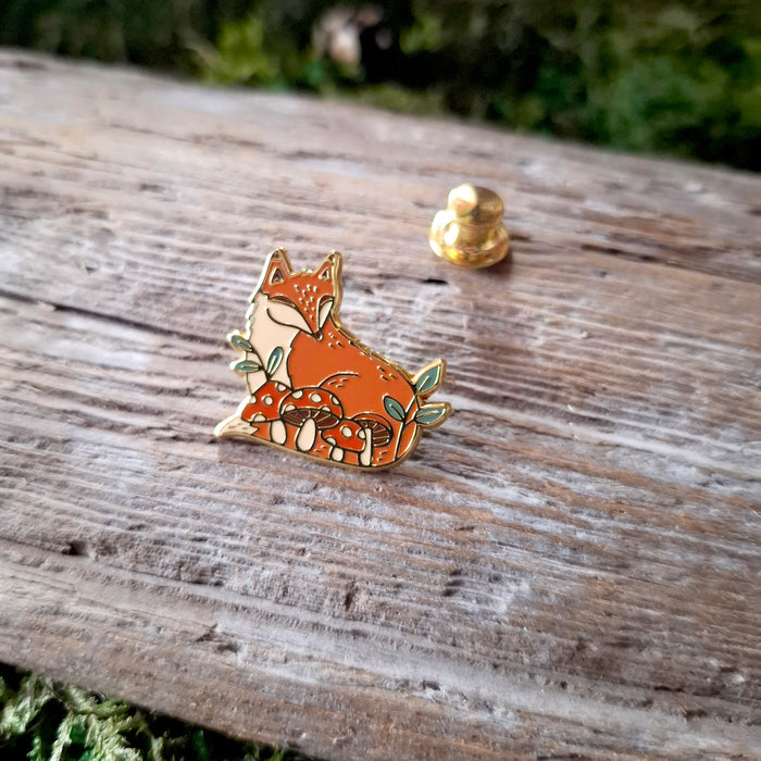 Woodland Mushroom Fox Enamel Pin