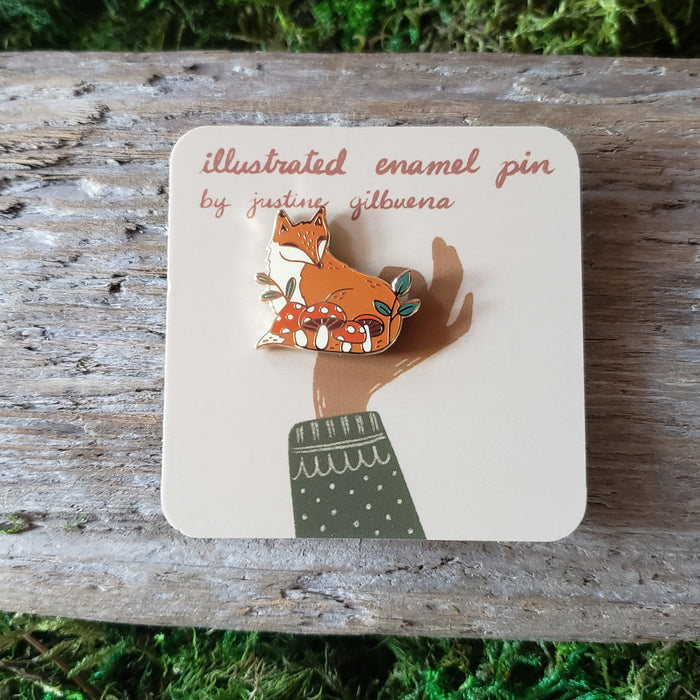 Woodland Mushroom Fox Enamel Pin