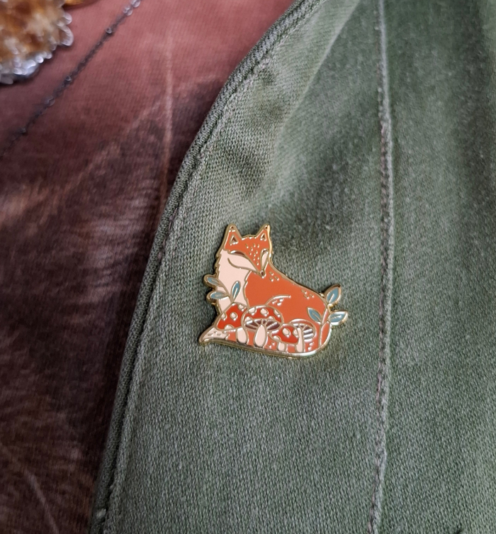 Woodland Mushroom Fox Enamel Pin