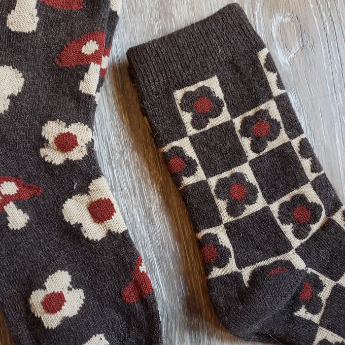 Wool Blend Mushroom Pattern Socks