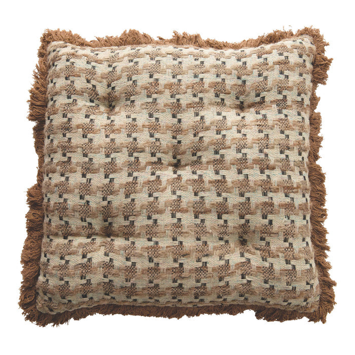 Woven Cotton Pillow with Eyelash Fringe