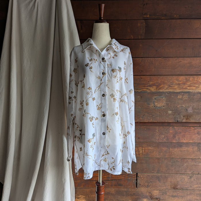 Y2K Sheer White Botanical Long Blouse
