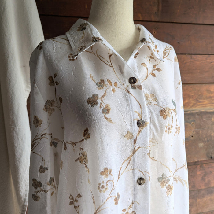 Y2K Sheer White Botanical Long Blouse