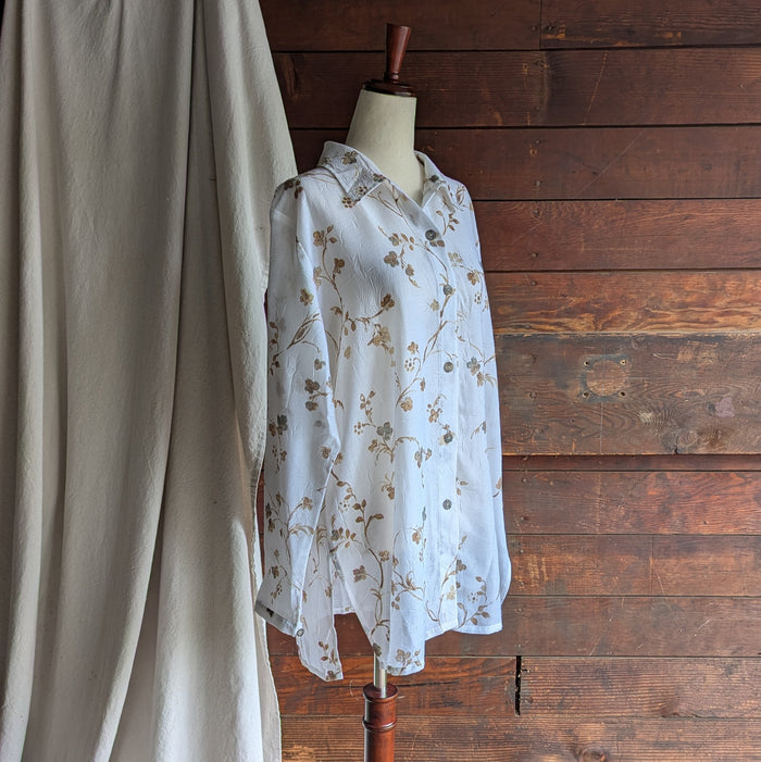 Y2K Sheer White Botanical Long Blouse