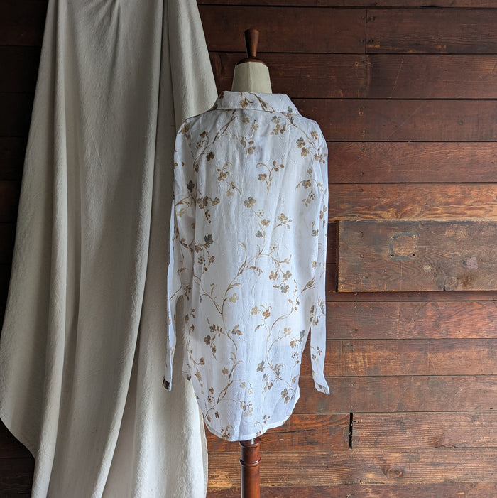 Y2K Sheer White Botanical Long Blouse