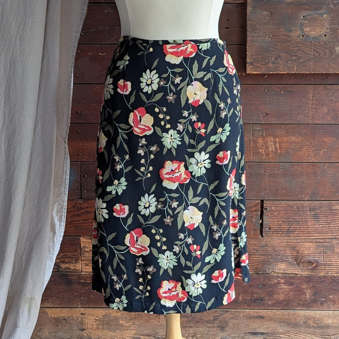 Y2K Vintage Black Floral Rayon Skirt