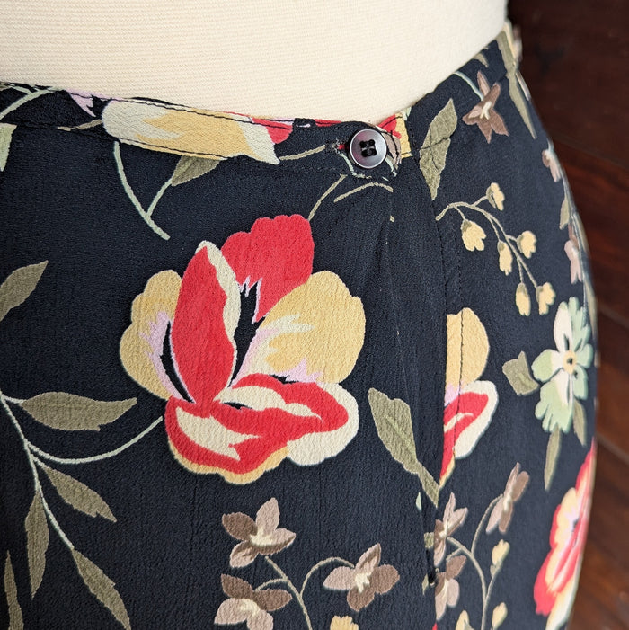 Y2K Vintage Black Floral Rayon Skirt