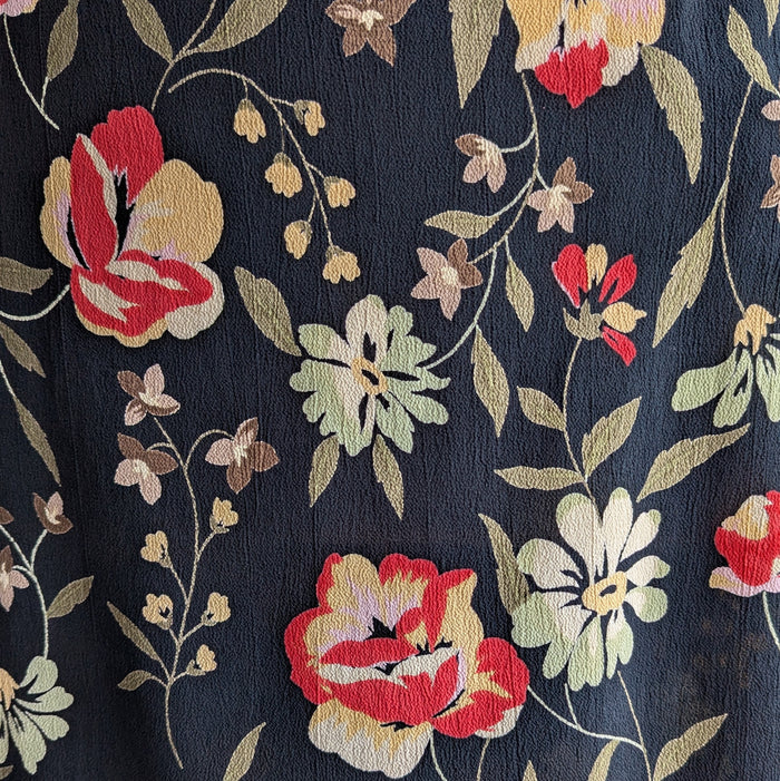 Y2K Vintage Black Floral Rayon Skirt