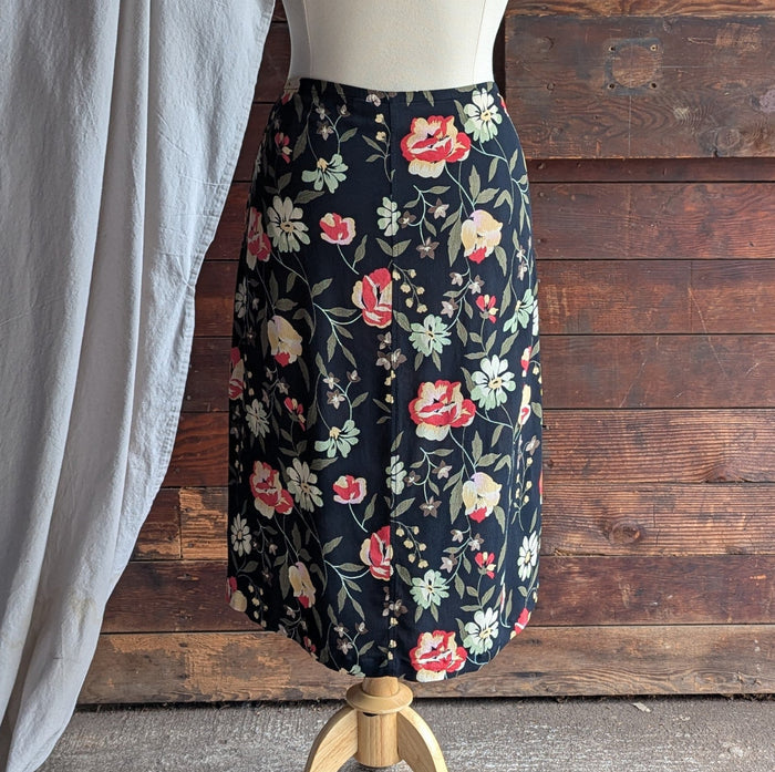 Y2K Vintage Black Floral Rayon Skirt