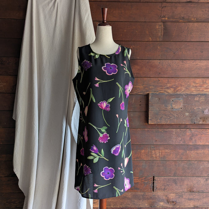 Y2K Vintage Purple and Black Floral Sleeveless Dress