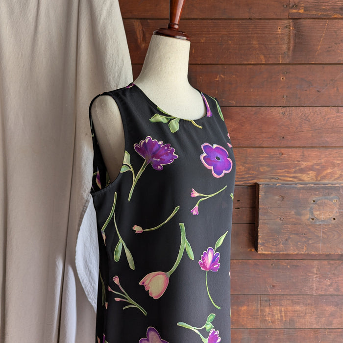Y2K Vintage Purple and Black Floral Sleeveless Dress