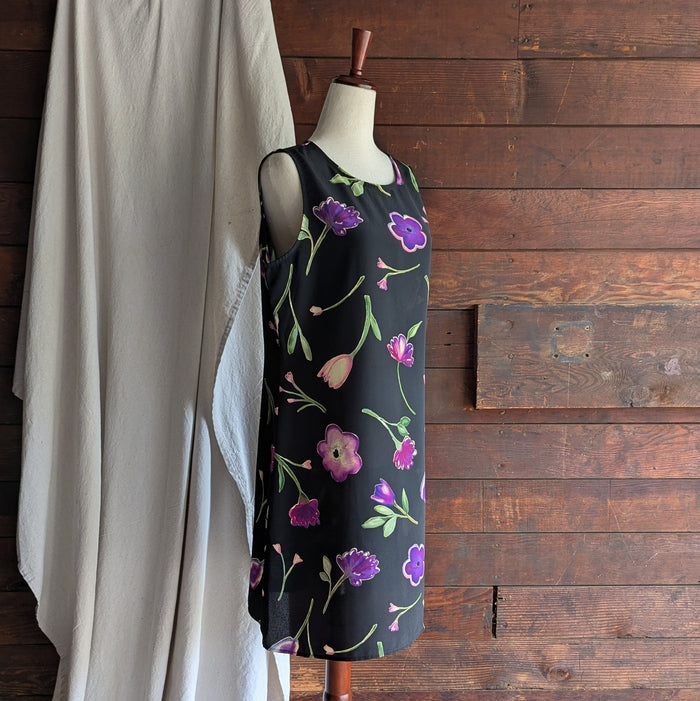Y2K Vintage Purple and Black Floral Sleeveless Dress
